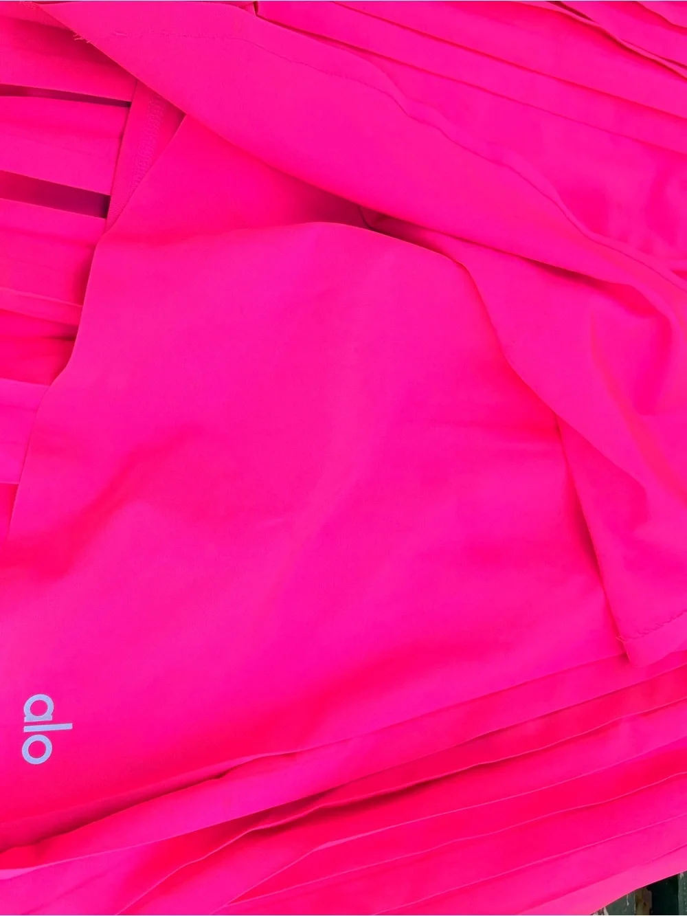 ALO Yoga Hot Pink Pleated Skater Skirt with Black Waistband